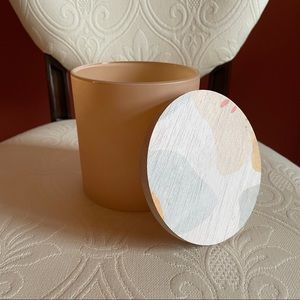 Anthropologie mauve glass jar with colorful wooden lid